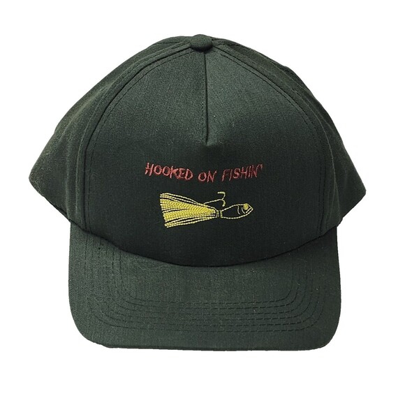 Green Hooked on Fishing Hat Cap Fly Fishing Strapback - Picture 2 of 9